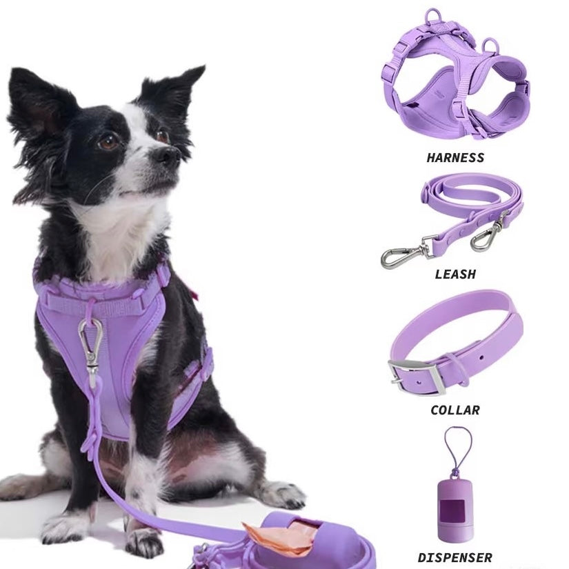 Anti-bite and waterproof 4-piece dog harness and leash set
