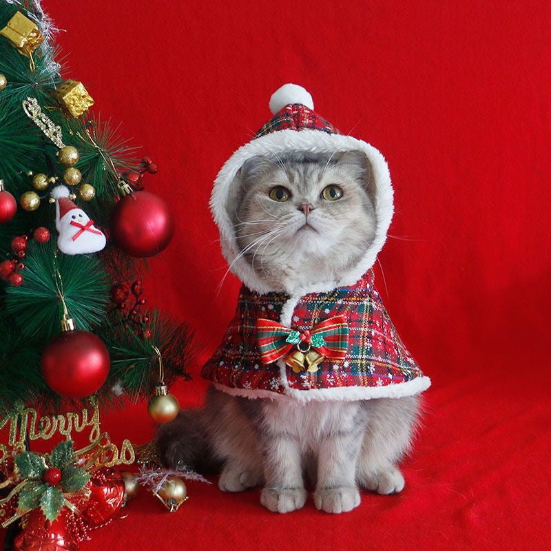 Christmas-style warm cape for cats