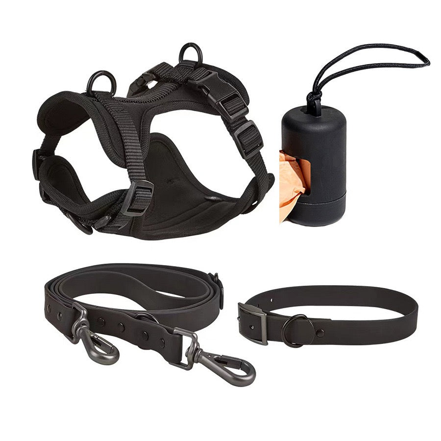 Anti-bite and waterproof 4-piece dog harness and leash set