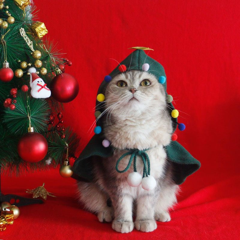 Christmas-style warm cape for cats
