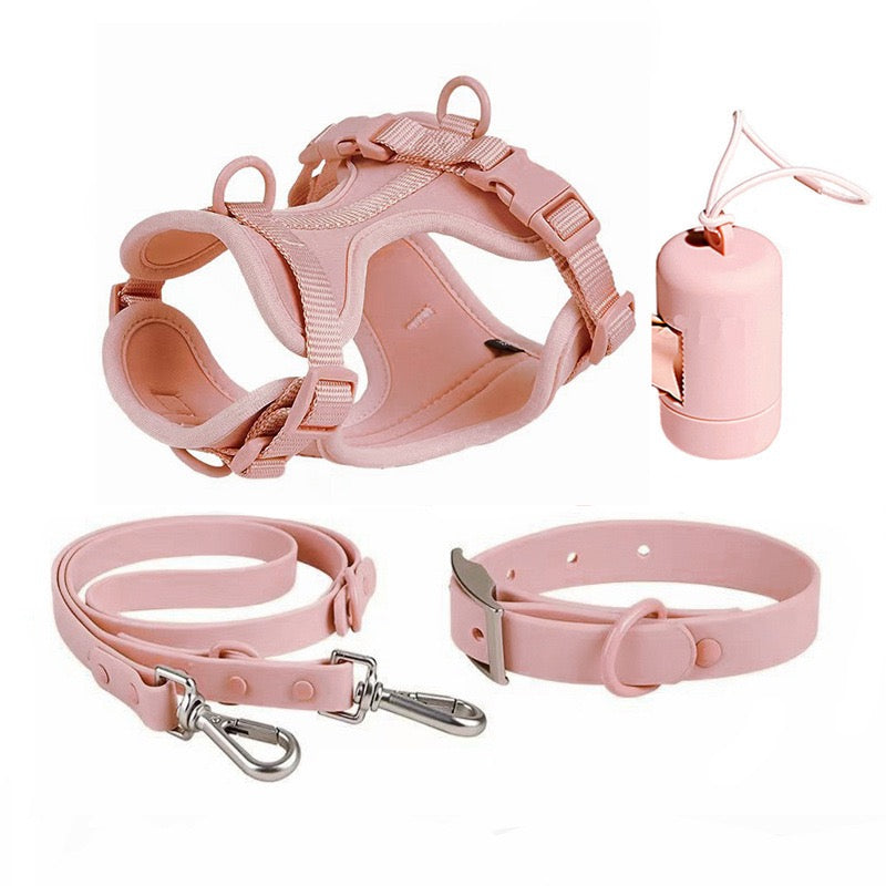 Anti-bite and waterproof 4-piece dog harness and leash set